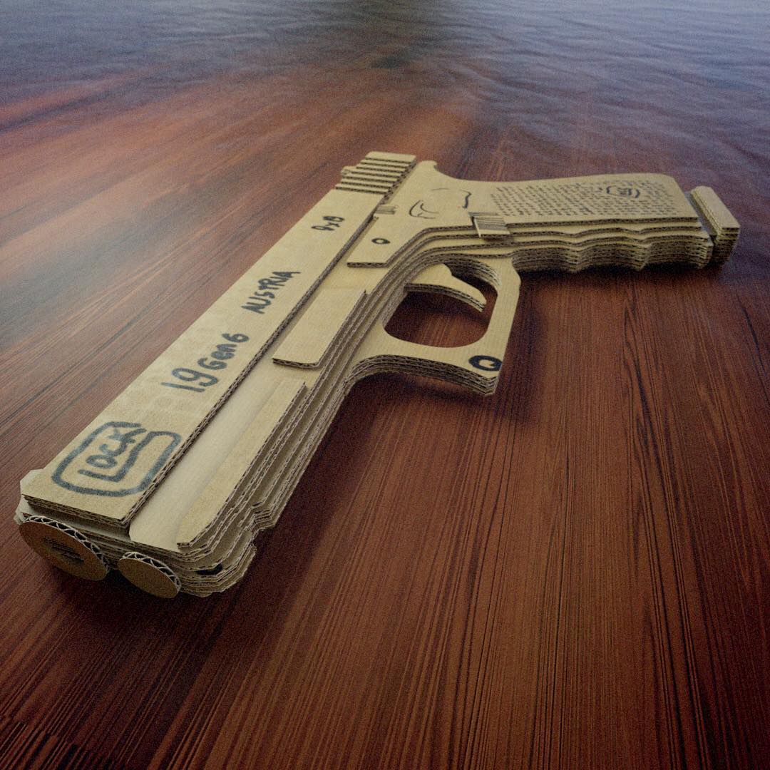 Cardboard Gun #randorender #cinema4d #c4d #otoy #octane #aftereffects #adobe #abstractart #digitalart #3d #glock #glock19 #pwoig